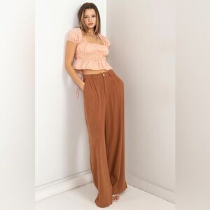Linen Blend Pleated Wide Leg Pants